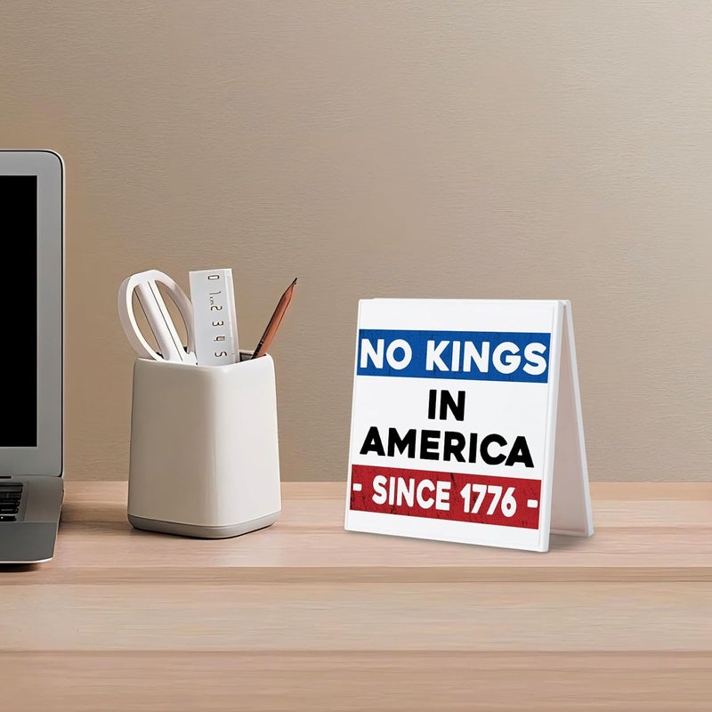 EXUBERIUM Mini No Kings Protest Sign No Kings In America Home Decor 4th of July Patriotic Desk Sign Memorial Day Decoration Independence Day Decor July 4th Table Decorations - Image 5